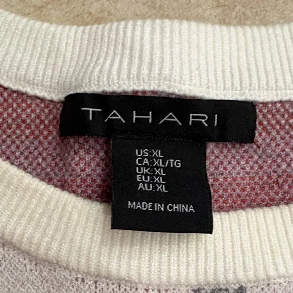 Tahari Red and Pink Plaid Sweater - Picture 2 of 6